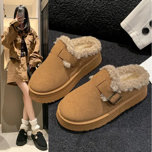 Lux Plush Women's Retro Platform Winter Slippers