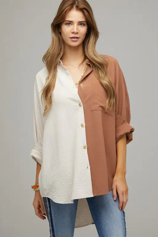 Two Color Button Down Shirt