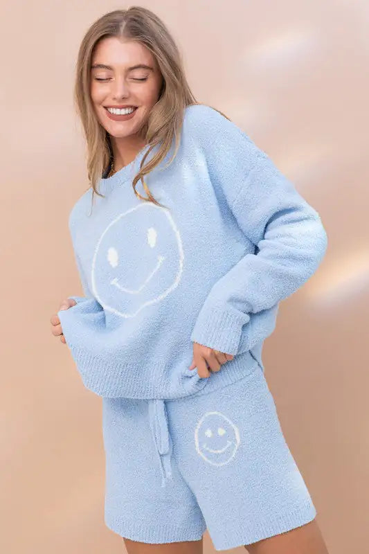 Cozy Smiley Face Shorts Set