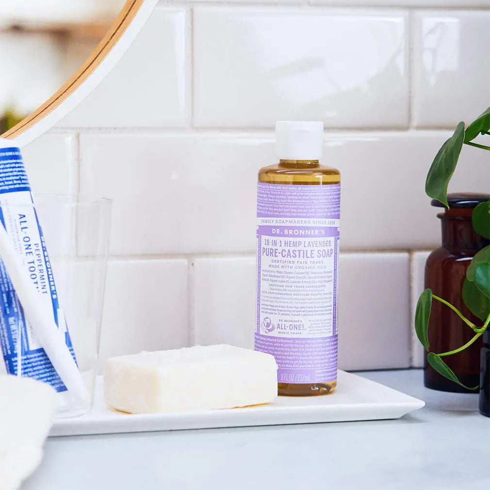 Dr. Bronner's - Pure-Castile Liquid Soap (Lavender, 16 ounce) - Made with Organic Oils, 18-in-1 Uses: Face, Body, Hair, Laundry, Pets & Dishes, Concentrated, Vegan, Non-GMO Lavender 16 Fl Oz (Pack of 1)