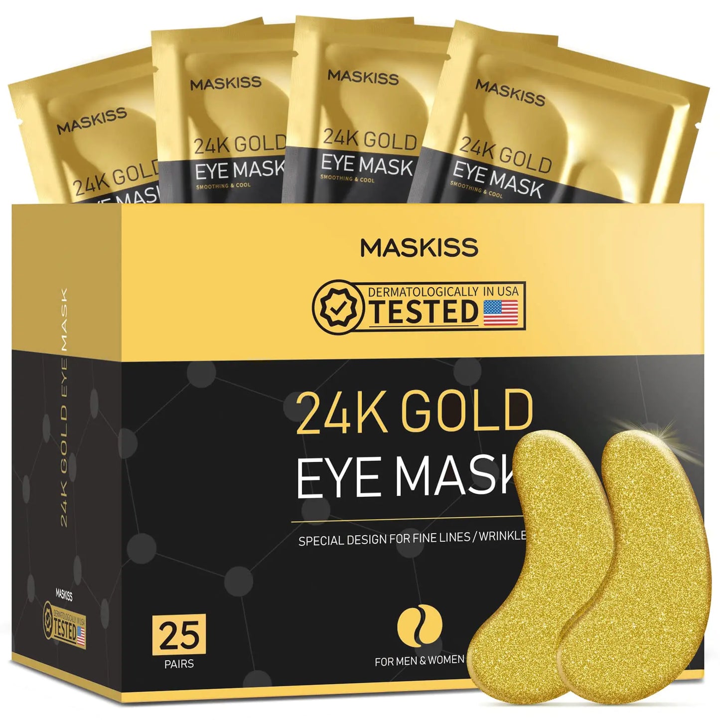 24k Gold Under Eye Patches (50 Pairs), eye mask, Collagen Skin Care Products, Eye Patches for Puffy Eyes, eye masks for dark circles and puffiness 1 Count (Pack of 50)