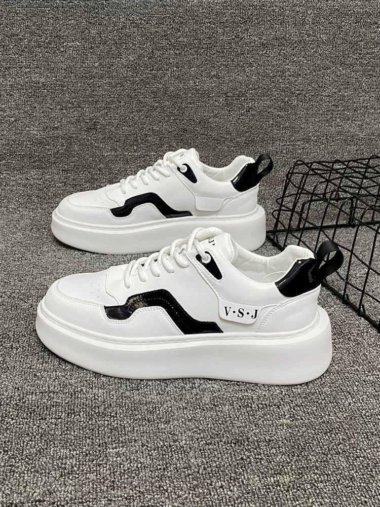 Men's Sneakers 2024 Spring Easiest for Match Men's Shoes Color Matching White Shoes European Station Boys Niche Style Trendy Shoes Platform Height Increasing Shoes