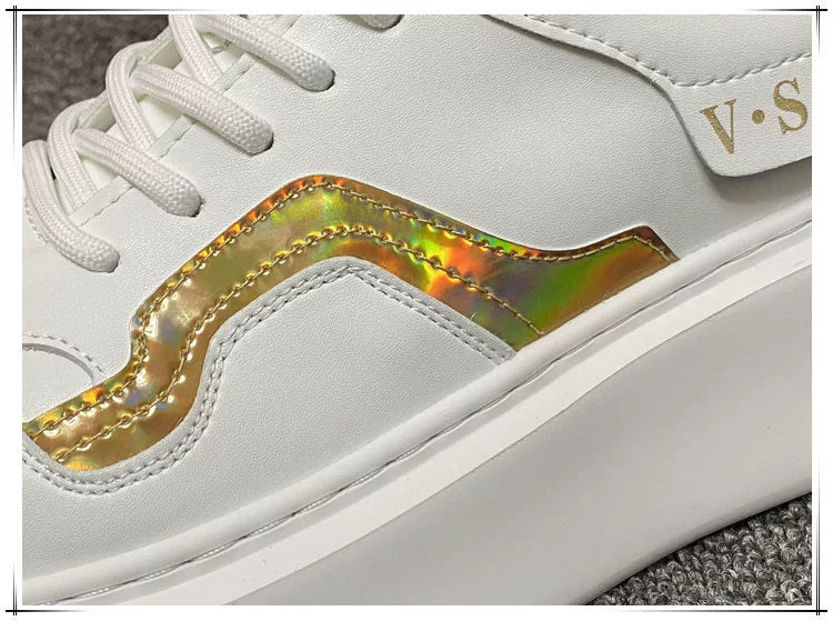 Men's Sneakers 2024 Spring Easiest for Match Men's Shoes Color Matching White Shoes European Station Boys Niche Style Trendy Shoes Platform Height Increasing Shoes