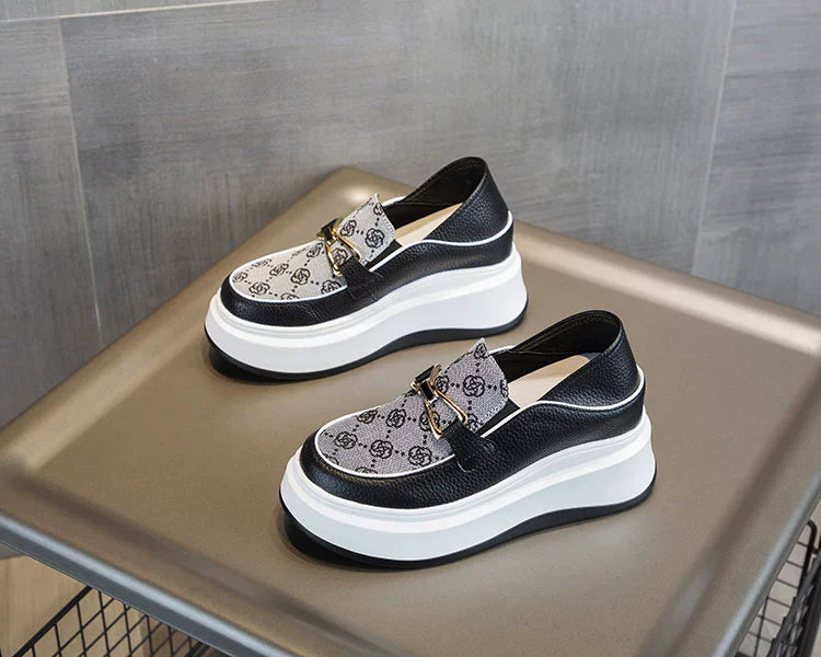 Platform Loafers Women's Small Shoes with Hidden Heels 2024 New Arrival Step-on Two-Way Wear Bean Bag 7cm Elevator Shoes