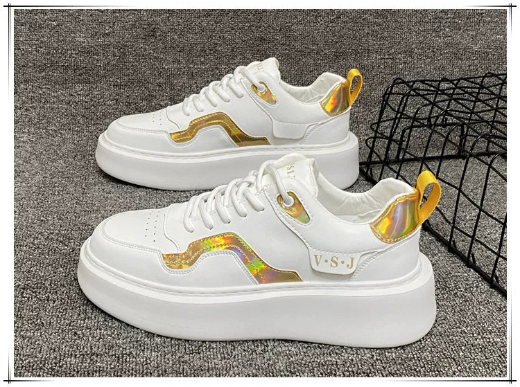 Men's Sneakers 2024 Spring Easiest for Match Men's Shoes Color Matching White Shoes European Station Boys Niche Style Trendy Shoes Platform Height Increasing Shoes