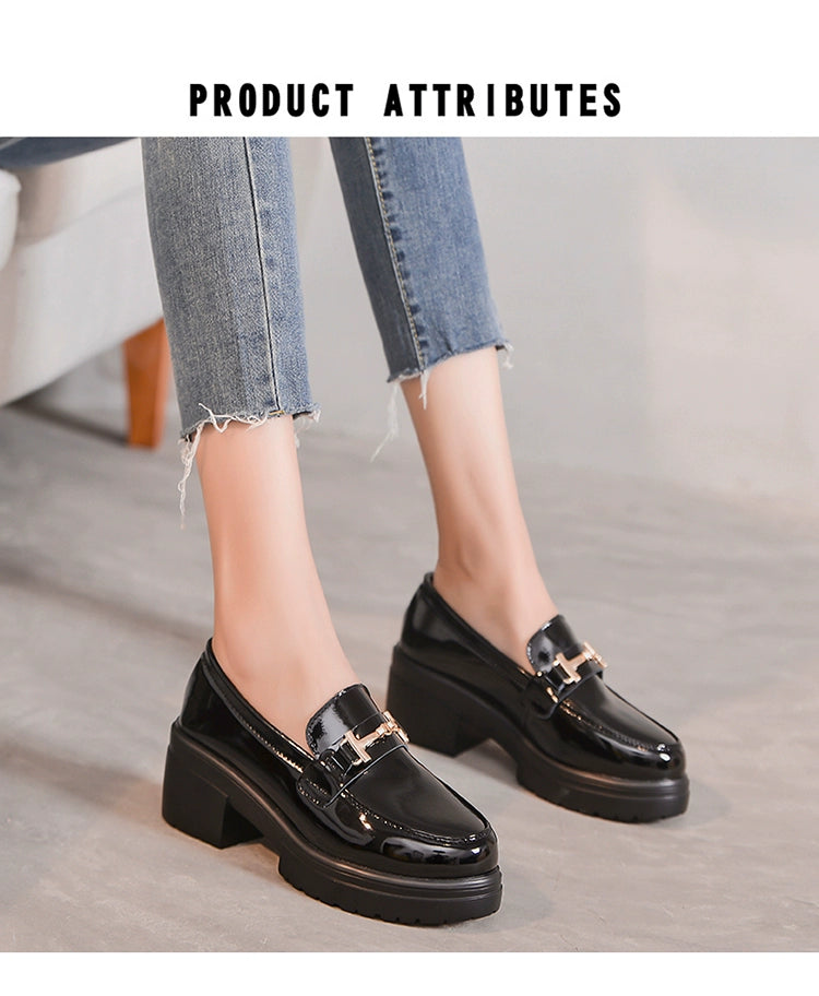 Women's Chunky Heel Leather Shoes Summer 2024 New Arrival Casual Thick Sole Height Increasing Small Size Women's Shoes 313233 Flats