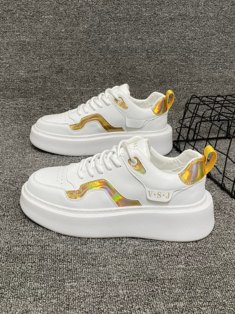 Men's Sneakers 2024 Spring Easiest for Match Men's Shoes Color Matching White Shoes European Station Boys Niche Style Trendy Shoes Platform Height Increasing Shoes