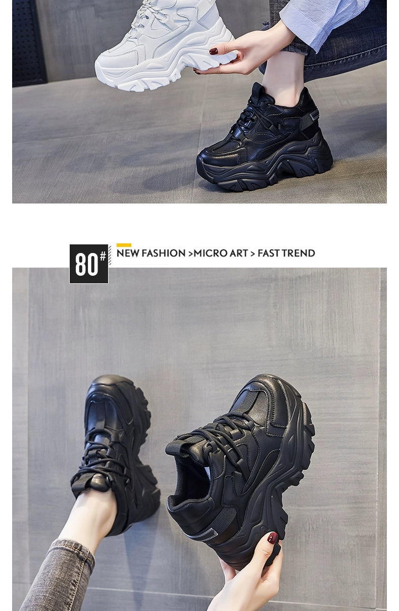 Thick Sole Hidden Heel Black Sports Fall and Winter Velvet Shoes