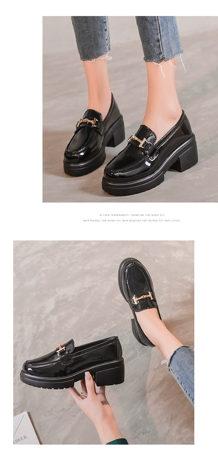 Women's Chunky Heel Leather Shoes Summer 2024 New Arrival Casual Thick Sole Height Increasing Small Size Women's Shoes 313233 Flats