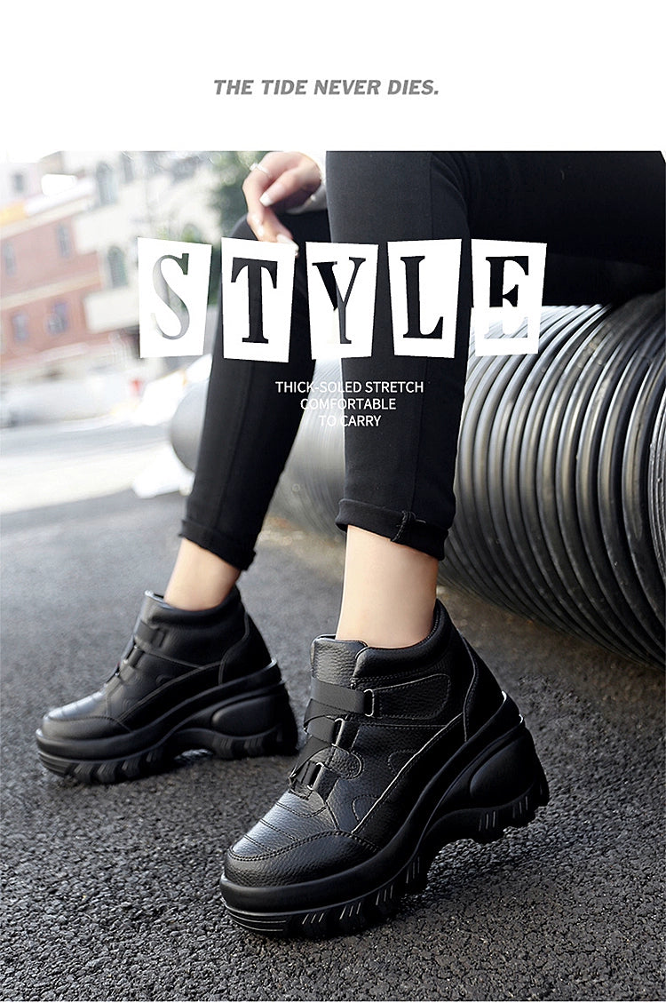 Outdoor Platform Height Increasing Shoes Women's High-Top Shoes Leather Waterproof Travel Shoes 8cm Platform Shoes High Heels Travel Shoes for Women