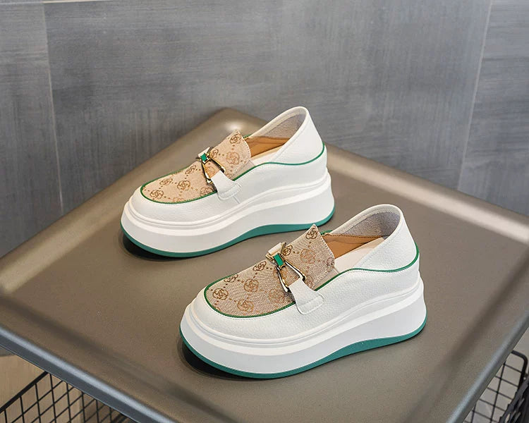 Platform Loafers Women's Small Shoes with Hidden Heels 2024 New Arrival Step-on Two-Way Wear Bean Bag 7cm Elevator Shoes