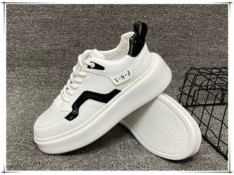 Men's Sneakers 2024 Spring Easiest for Match Men's Shoes Color Matching White Shoes European Station Boys Niche Style Trendy Shoes Platform Height Increasing Shoes