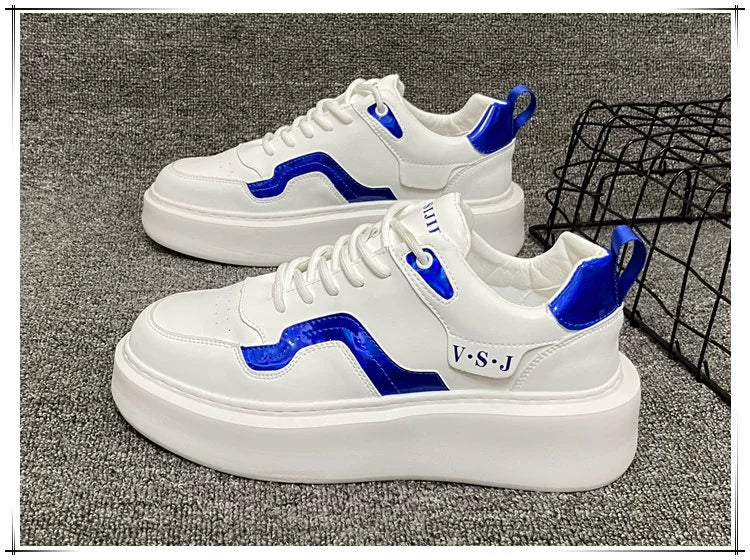 Men's Sneakers 2024 Spring Easiest for Match Men's Shoes Color Matching White Shoes European Station Boys Niche Style Trendy Shoes Platform Height Increasing Shoes