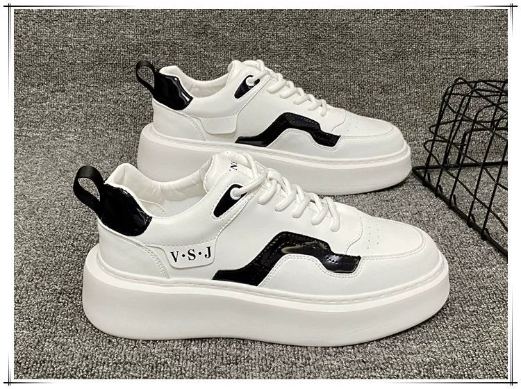 Men's Sneakers 2024 Spring Easiest for Match Men's Shoes Color Matching White Shoes European Station Boys Niche Style Trendy Shoes Platform Height Increasing Shoes
