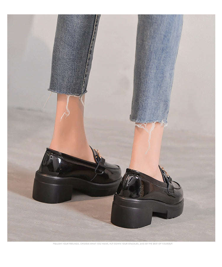 Women's Chunky Heel Leather Shoes Summer 2024 New Arrival Casual Thick Sole Height Increasing Small Size Women's Shoes 313233 Flats