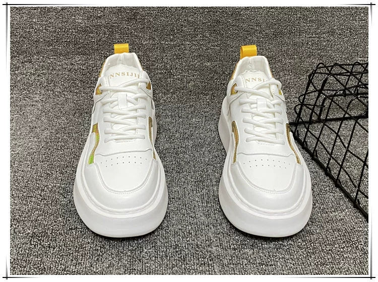Men's Sneakers 2024 Spring Easiest for Match Men's Shoes Color Matching White Shoes European Station Boys Niche Style Trendy Shoes Platform Height Increasing Shoes