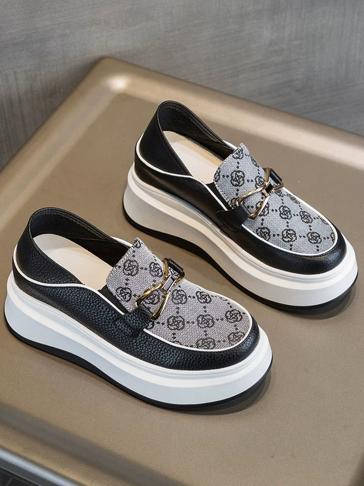 Platform Loafers Women's Small Shoes with Hidden Heels 2024 New Arrival Step-on Two-Way Wear Bean Bag 7cm Elevator Shoes