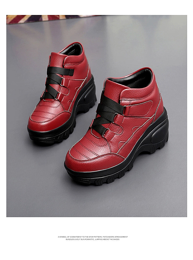 Outdoor Platform Height Increasing Shoes Women's High-Top Shoes Leather Waterproof Travel Shoes 8cm Platform Shoes High Heels Travel Shoes for Women