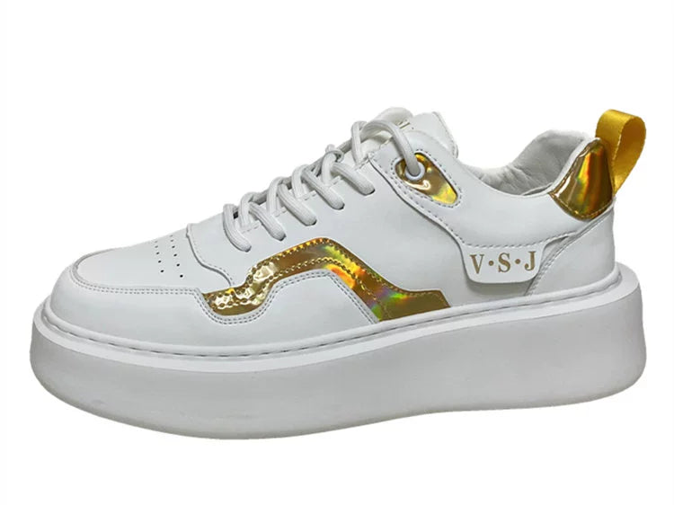 Men's Sneakers 2024 Spring Easiest for Match Men's Shoes Color Matching White Shoes European Station Boys Niche Style Trendy Shoes Platform Height Increasing Shoes