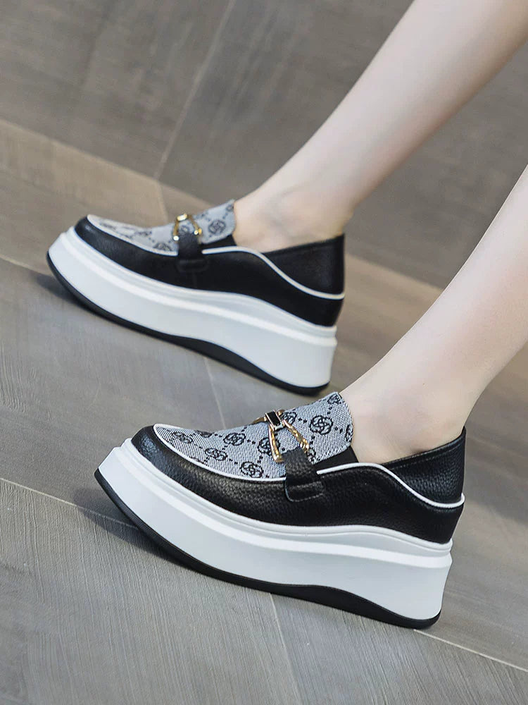 Platform Loafers Women's Small Shoes with Hidden Heels 2024 New Arrival Step-on Two-Way Wear Bean Bag 7cm Elevator Shoes