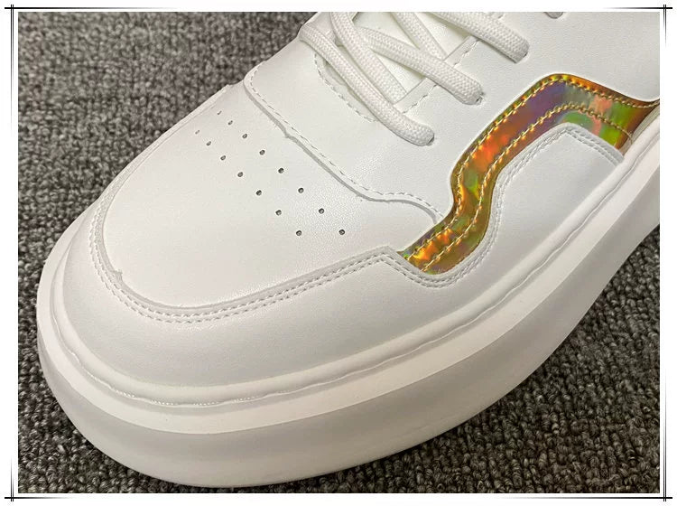 Men's Sneakers 2024 Spring Easiest for Match Men's Shoes Color Matching White Shoes European Station Boys Niche Style Trendy Shoes Platform Height Increasing Shoes