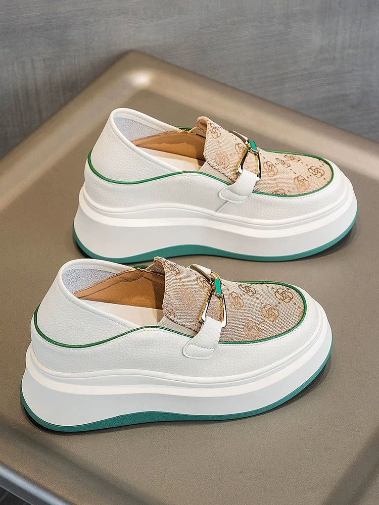 Platform Loafers Women's Small Shoes with Hidden Heels 2024 New Arrival Step-on Two-Way Wear Bean Bag 7cm Elevator Shoes