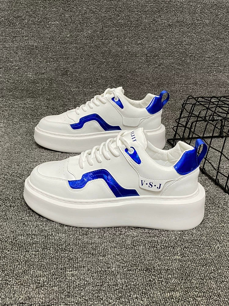 Men's Sneakers 2024 Spring Easiest for Match Men's Shoes Color Matching White Shoes European Station Boys Niche Style Trendy Shoes Platform Height Increasing Shoes