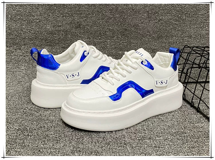 Men's Sneakers 2024 Spring Easiest for Match Men's Shoes Color Matching White Shoes European Station Boys Niche Style Trendy Shoes Platform Height Increasing Shoes