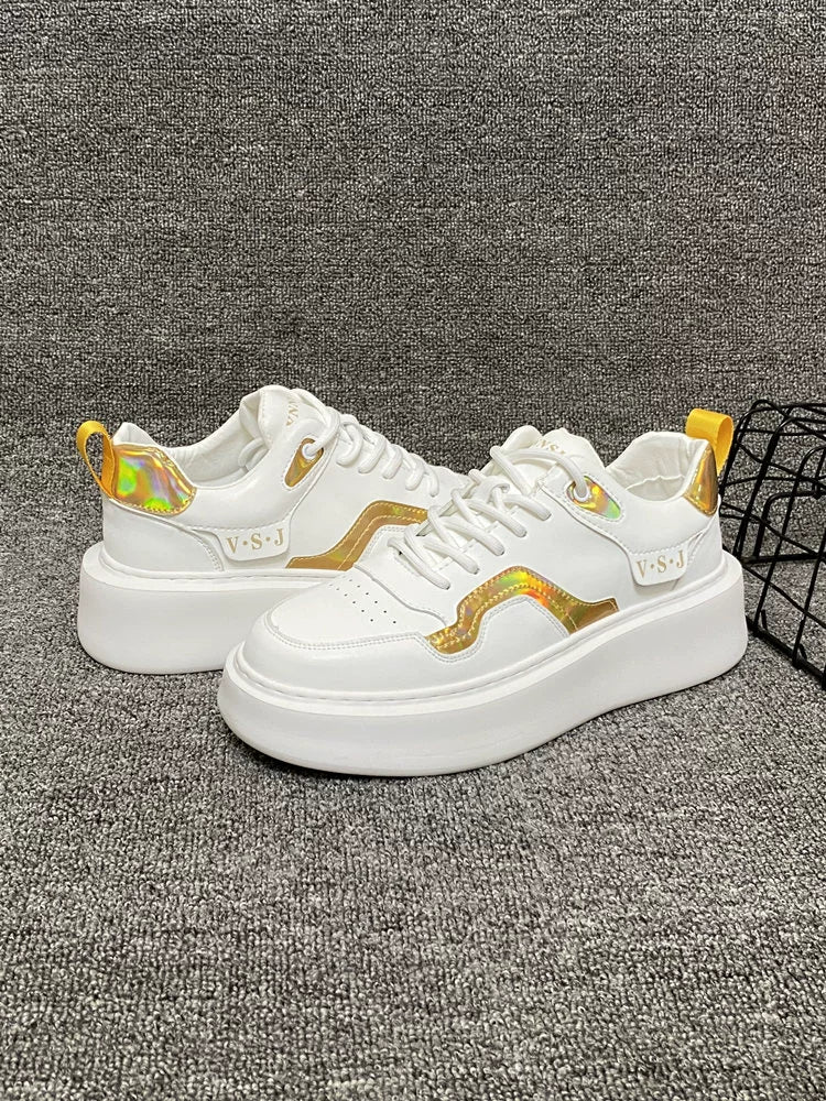 Men's Sneakers 2024 Spring Easiest for Match Men's Shoes Color Matching White Shoes European Station Boys Niche Style Trendy Shoes Platform Height Increasing Shoes