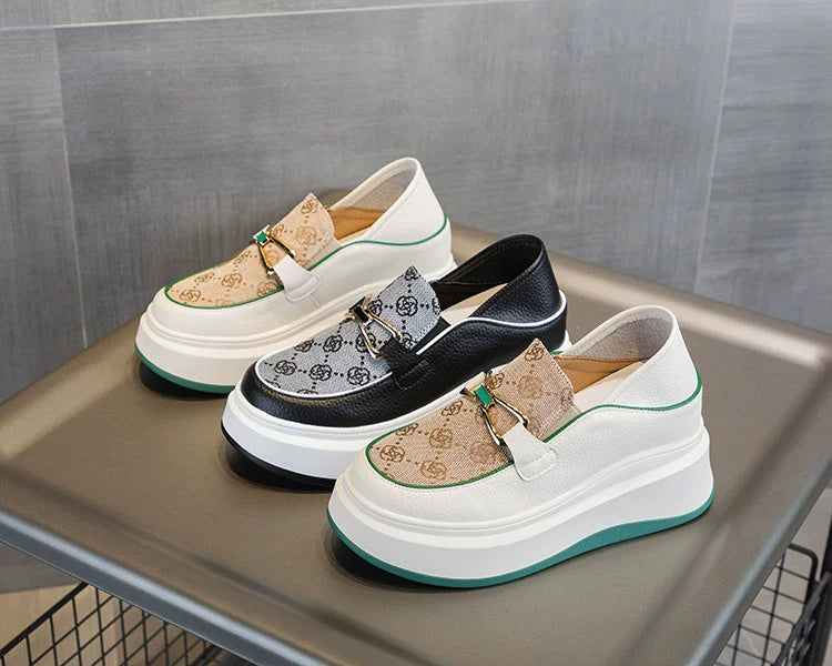 Platform Loafers Women's Small Shoes with Hidden Heels 2024 New Arrival Step-on Two-Way Wear Bean Bag 7cm Elevator Shoes