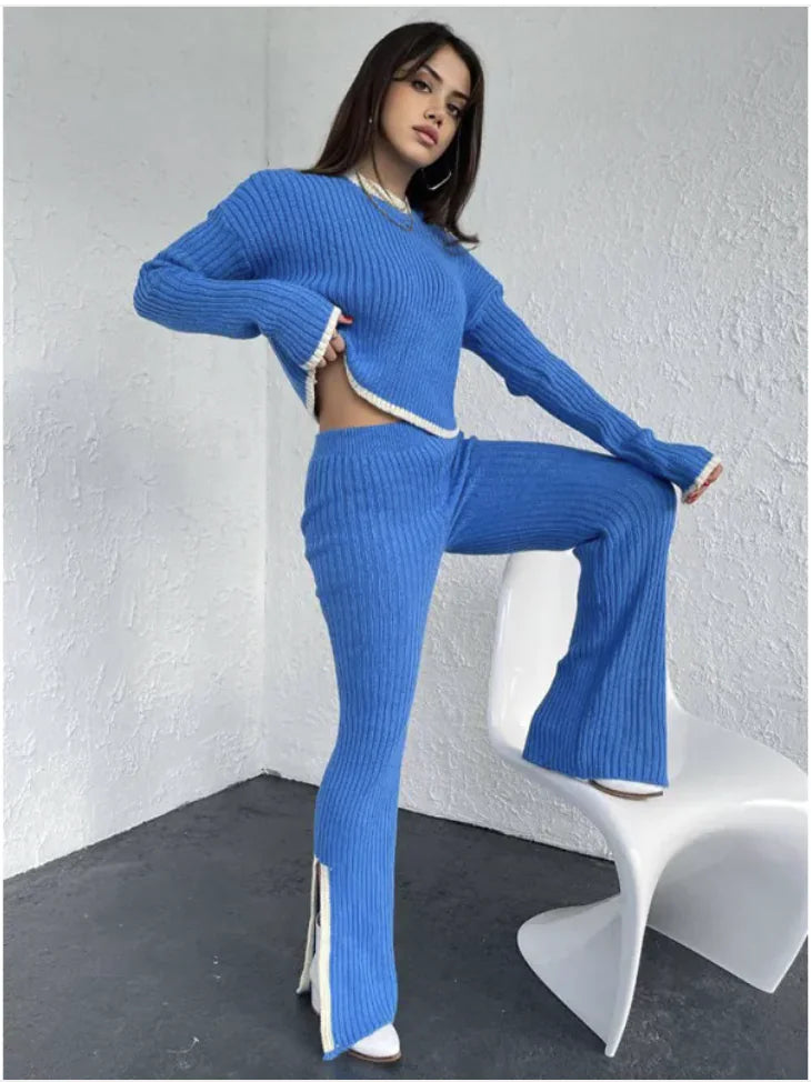 Women's Color Block Knitted Sweater Set