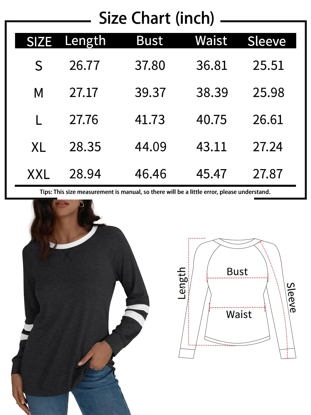 AUTOMET Womens Long Sleeve Shirts Color Block Casual Crewneck Tops Tshirt Basic Tees Fall Fashion Clothes Outfits 2024 Blue X-Large