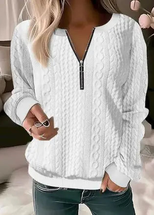 Women's V-Neck Long Sleeve Zipper Top