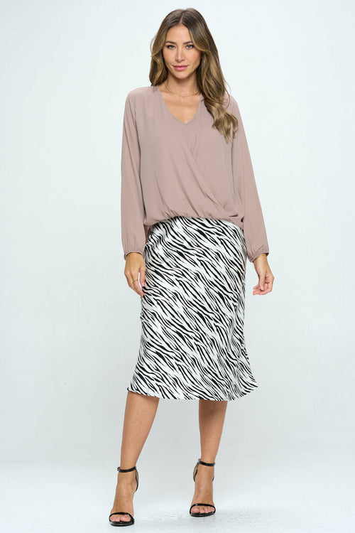 Solid Long Sleeve Surplice Top