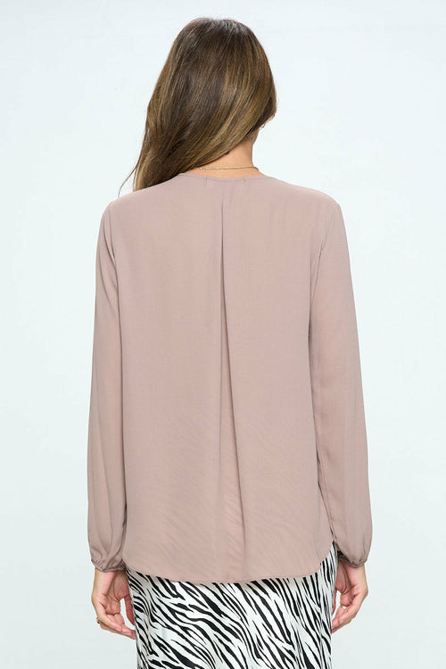 Solid Long Sleeve Surplice Top