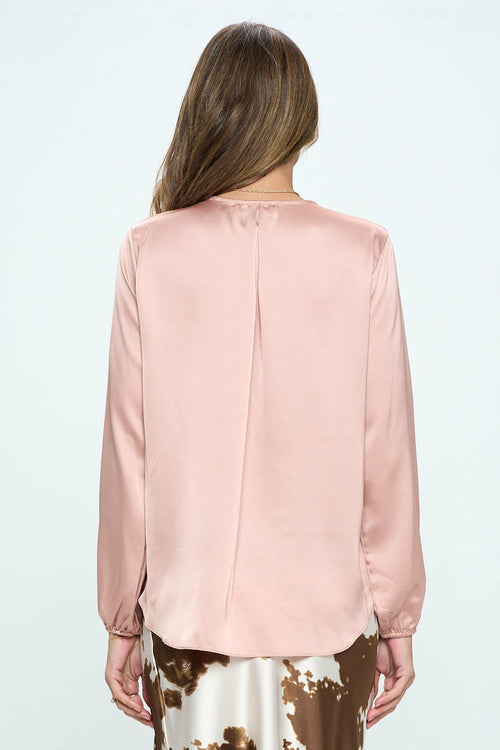 Silky Satin Long Sleeve Surplice Top