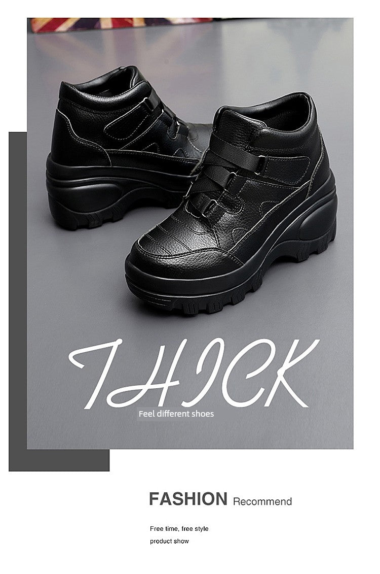 Outdoor Platform Height Increasing Shoes Women's High-Top Shoes Leather Waterproof Travel Shoes 8cm Platform Shoes High Heels Travel Shoes for Women