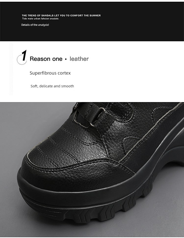 Outdoor Platform Height Increasing Shoes Women's High-Top Shoes Leather Waterproof Travel Shoes 8cm Platform Shoes High Heels Travel Shoes for Women