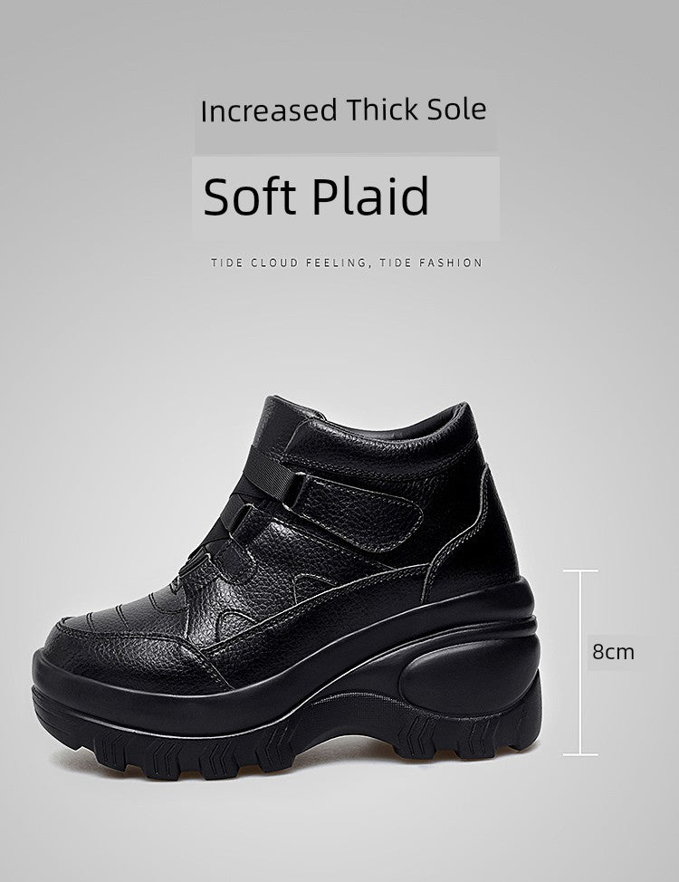 Outdoor Platform Height Increasing Shoes Women's High-Top Shoes Leather Waterproof Travel Shoes 8cm Platform Shoes High Heels Travel Shoes for Women