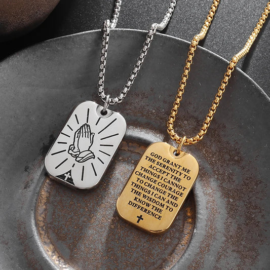 New Classic Stone Pattern Praying Hands Necklace Men's and Women's Faith God Amulet Jewelry Accessories