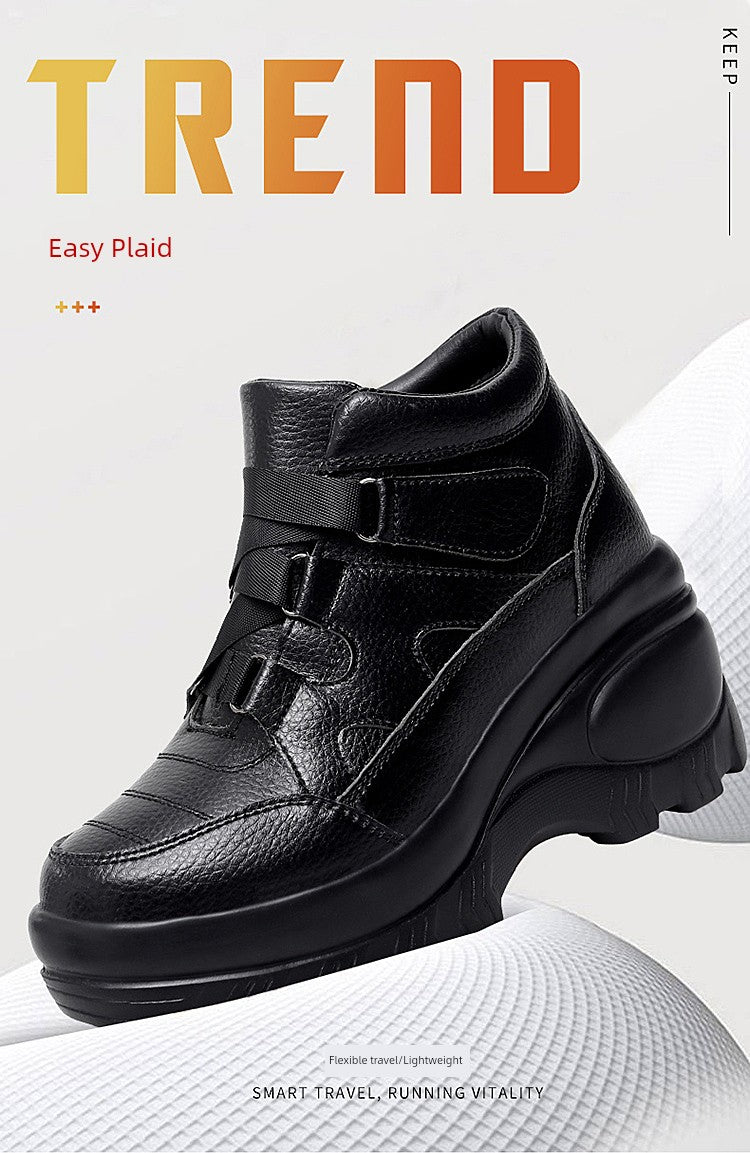 Outdoor Platform Height Increasing Shoes Women's High-Top Shoes Leather Waterproof Travel Shoes 8cm Platform Shoes High Heels Travel Shoes for Women