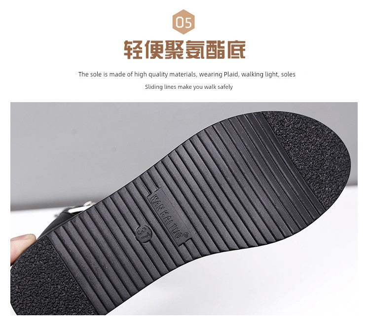 Summer New Arrival Genuine Leather Strap Women's Sandals Hollow Beach Shoes Platform Shoes Platform Height Increasing Shoes Mid-High Wedge Women's Shoes Fashion