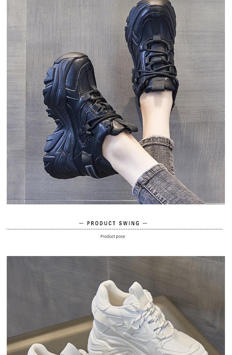 Thick Sole Hidden Heel Black Sports Fall and Winter Velvet Shoes