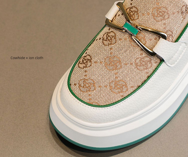 Platform Loafers Women's Small Shoes with Hidden Heels 2024 New Arrival Step-on Two-Way Wear Bean Bag 7cm Elevator Shoes