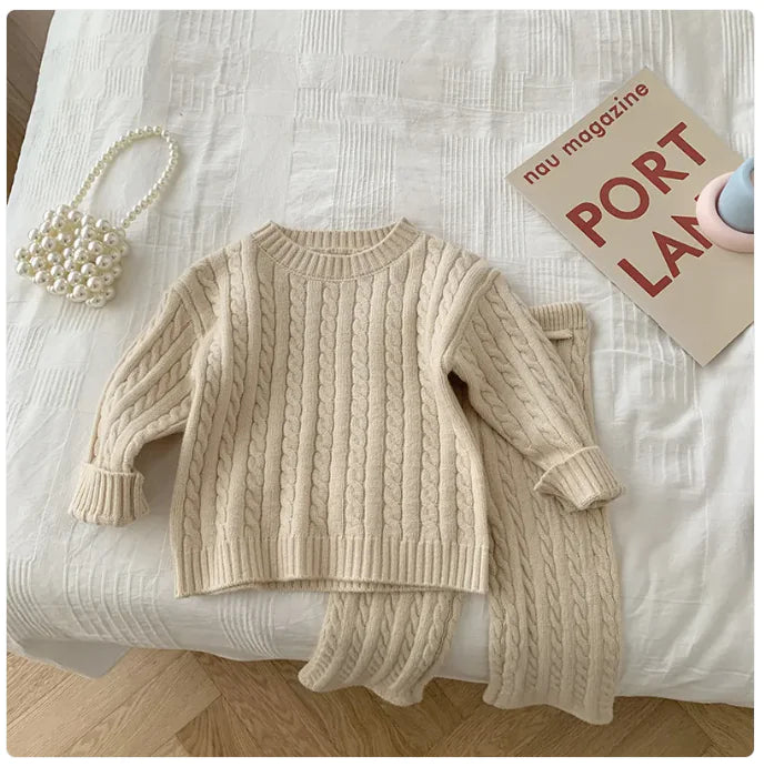 Children's Fried Dough Twists Sweater Solid Color Suit