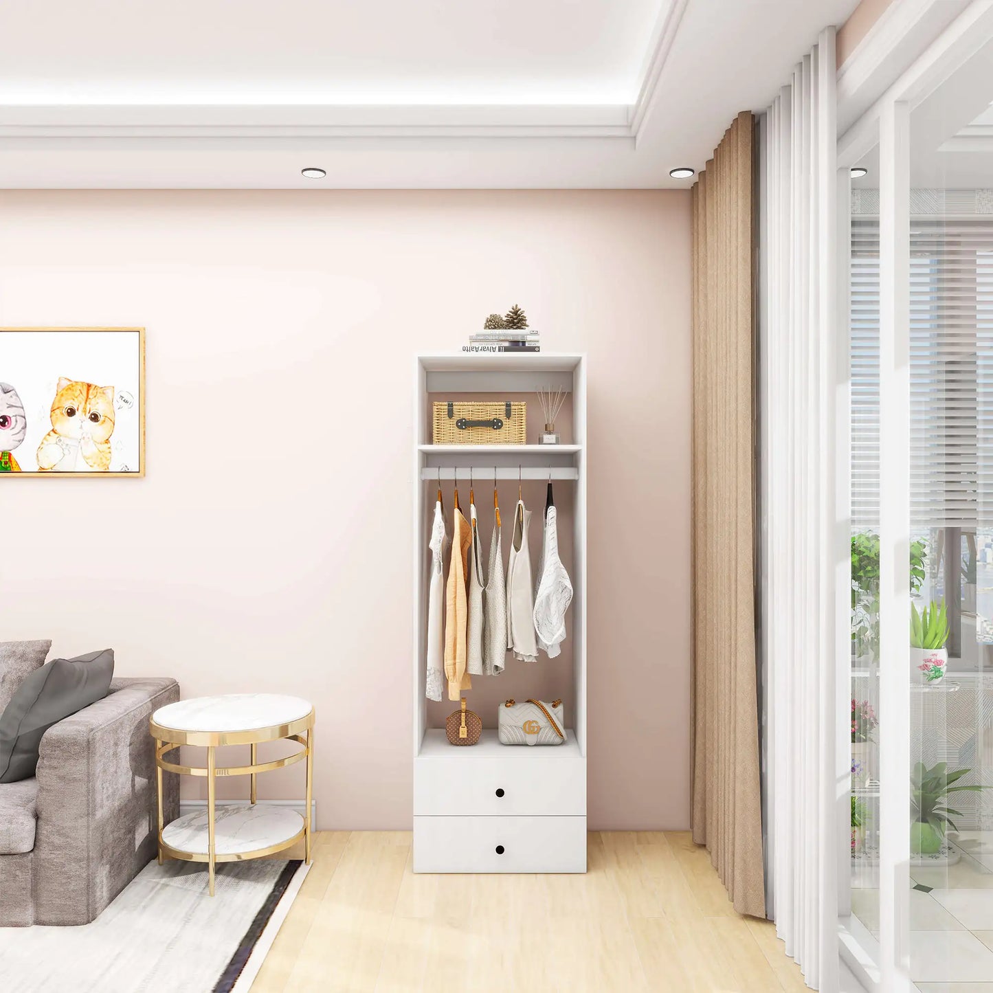 A2 Modular Wooden Closet Organizer System,Clothes Organizer, Closet System with 1 Closet Shelves, Closet Organizer System with 2 Closet Drawers for Clothes Storage, Walk in Closet Organizers and Storage, Closet(24"W x 16"D x 71"H)