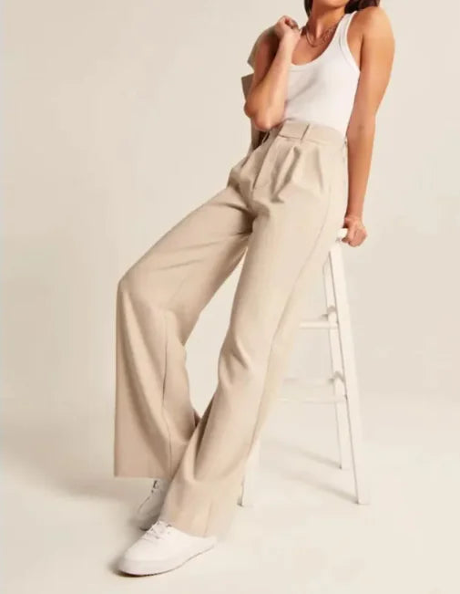 Chic Commuter High-Waist Wide-Leg Trousers with Pockets