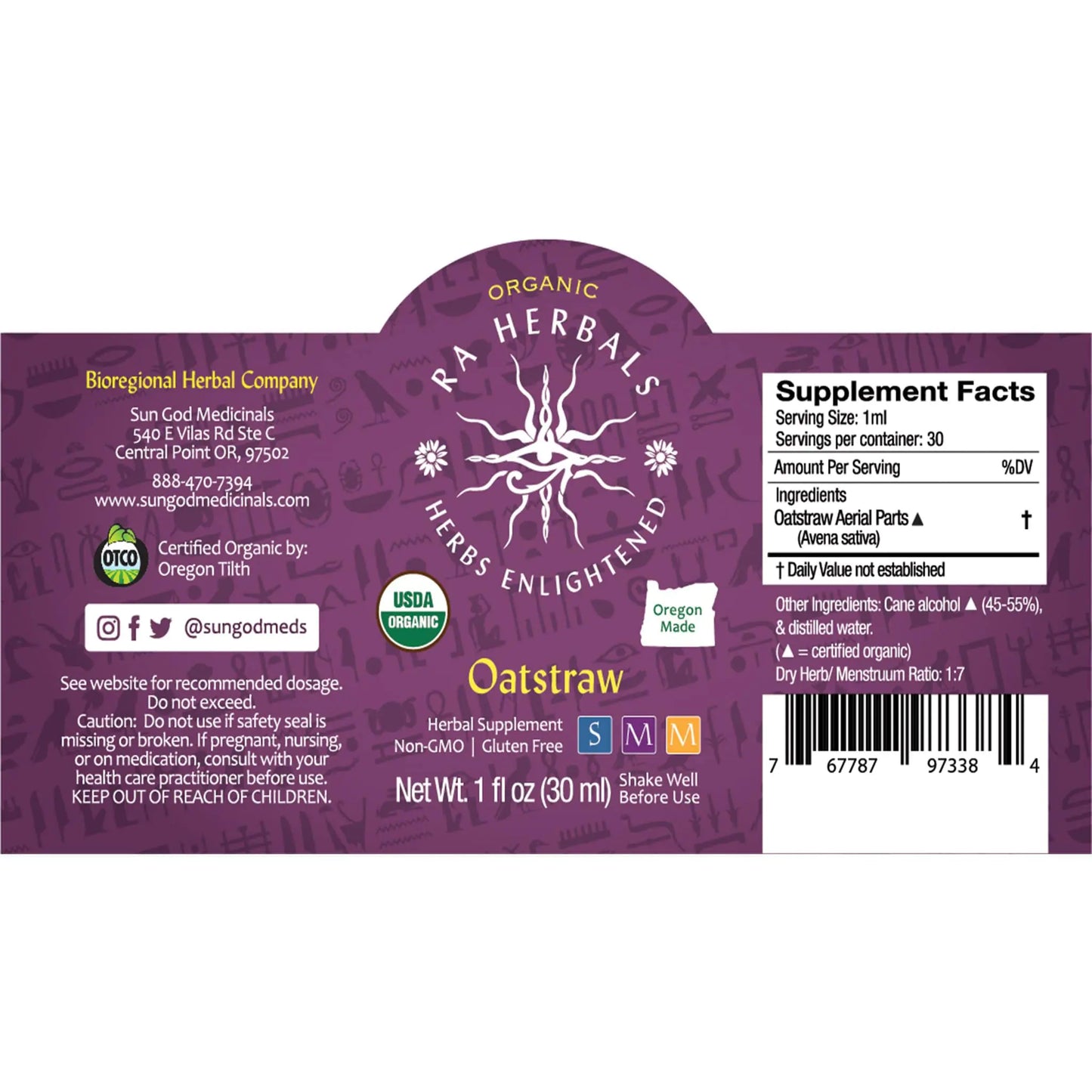 Ra Herbals Certified Organic Oatstraw Tincture