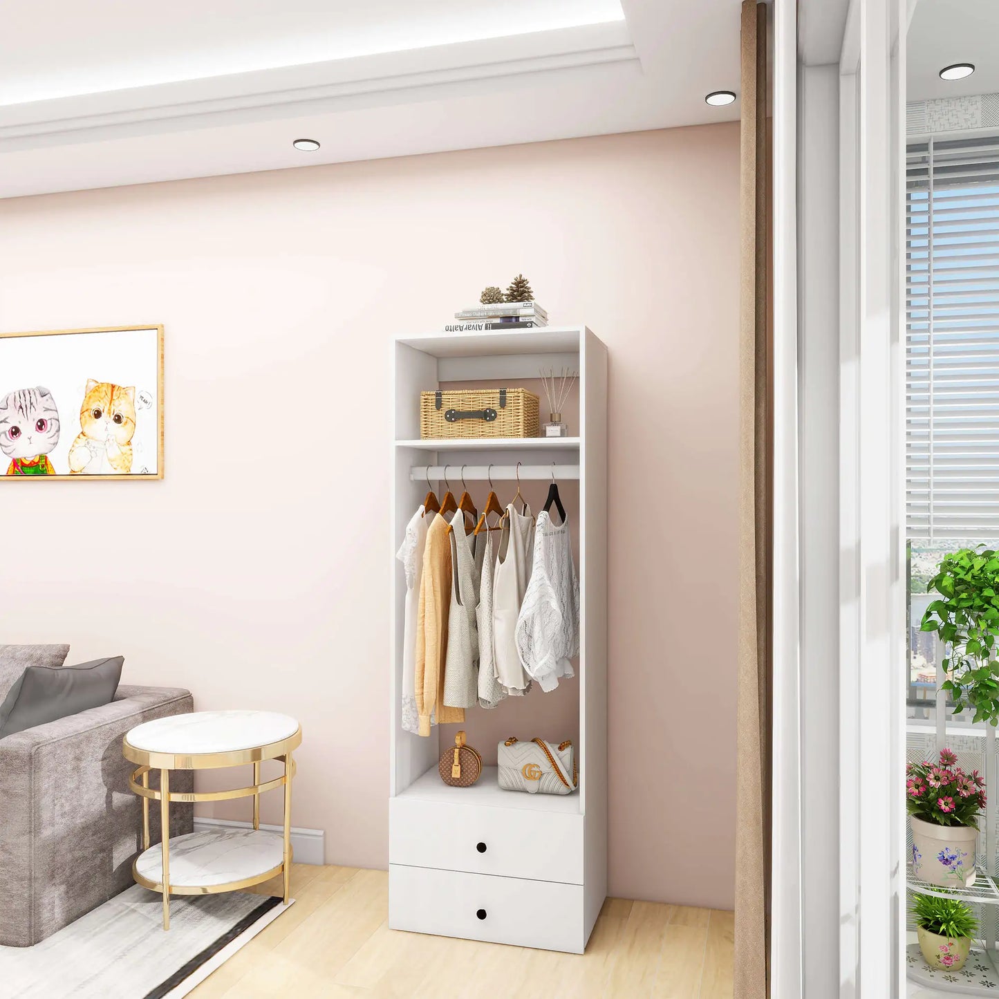 A2 Modular Wooden Closet Organizer System,Clothes Organizer, Closet System with 1 Closet Shelves, Closet Organizer System with 2 Closet Drawers for Clothes Storage, Walk in Closet Organizers and Storage, Closet(24"W x 16"D x 71"H)