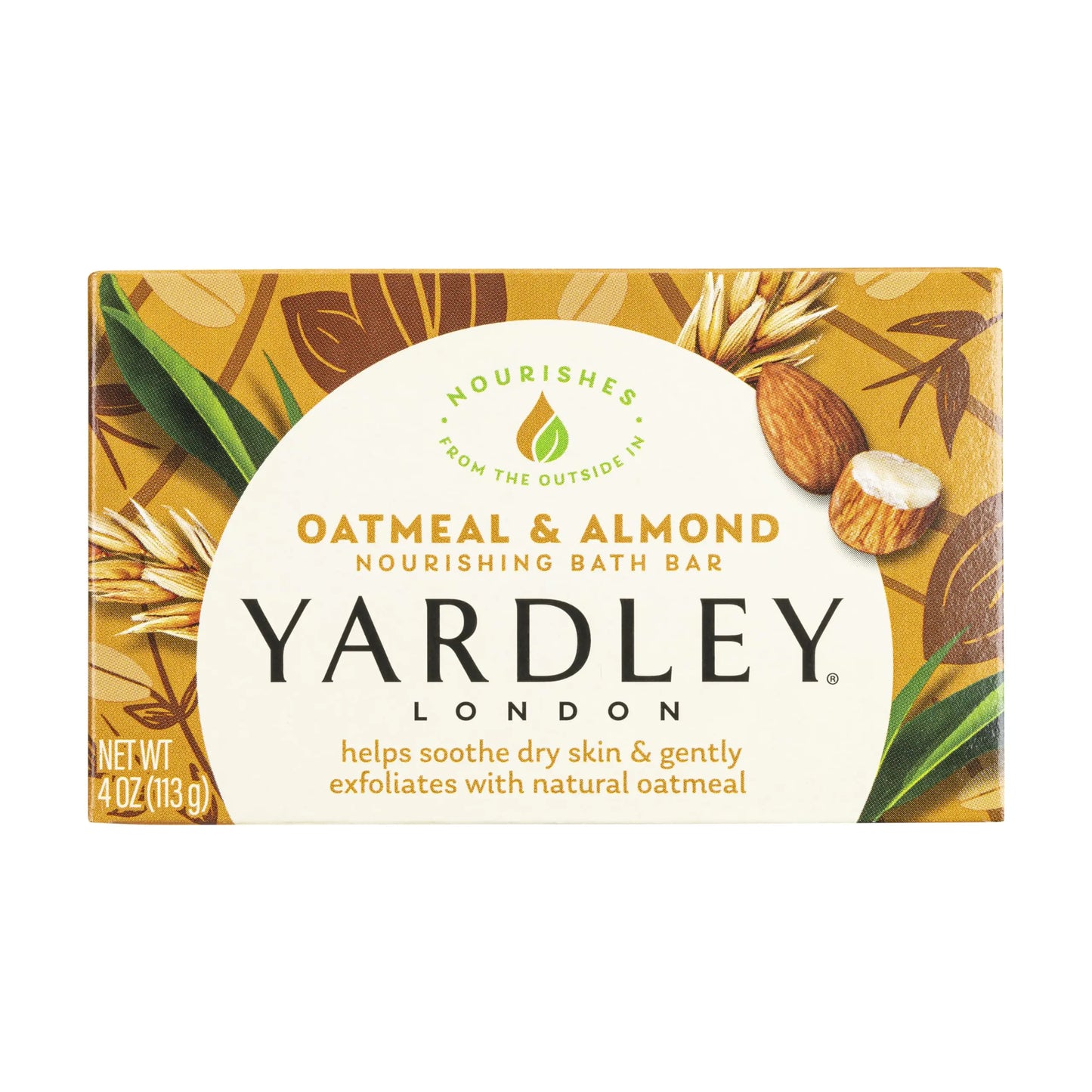 Yardley London Nourishing Bath Soap Bar Oatmeal & Almond, Helps Soothe Dry Skin & Gently Exfoliates with Natural Oatmeal, 4.0 oz Bath Bar, 1 Soap Bar 4 Ounce (Pack of 1)